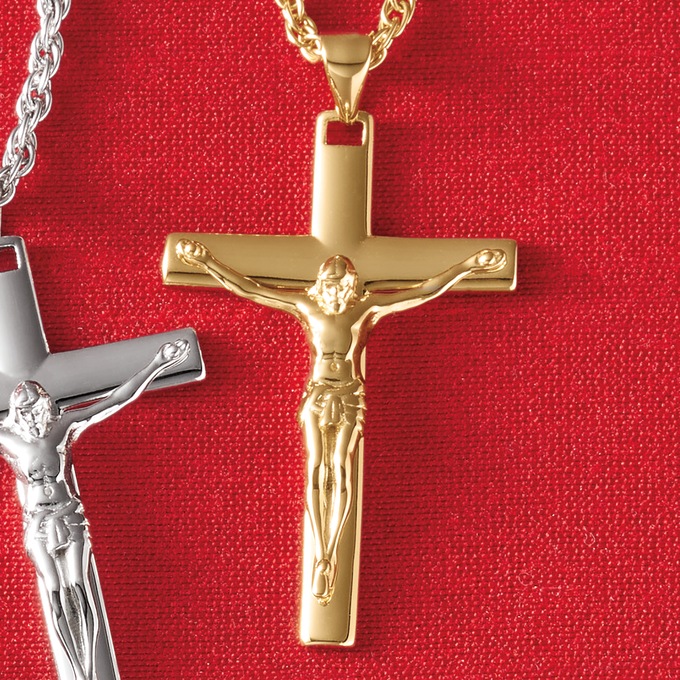 Men's Crucifix Pendant, Gold over Sterling Silver, large