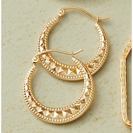 10k Gold Block Round Hoops, , large