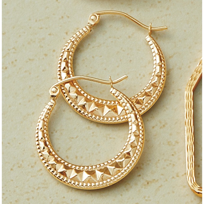 10k Gold Block Round Hoops, , large
