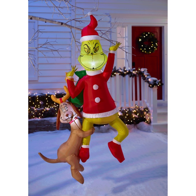 Hanging Grinch with Max Inflatable, , large