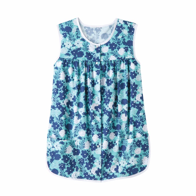 Easy-Care Button-Front Cobbler Apron, Blue Daisies, large