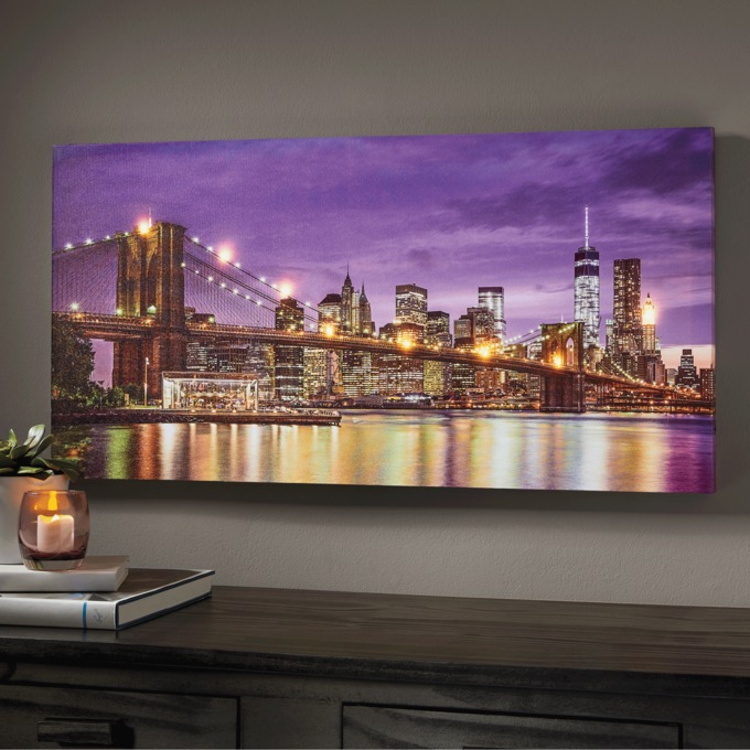 Lit Cityscape Wall Art, , large
