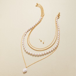Faux-Pearl Layered Necklace and Earring Set, , large