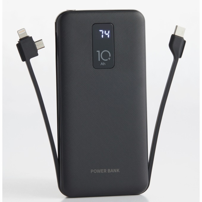 10,000mAh Portable Power Bank with Built-In USB-C, Micro USB and Lightning Cables, , large