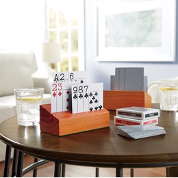 Set of 2 Wooden Card Stands with Playing Cards, , large