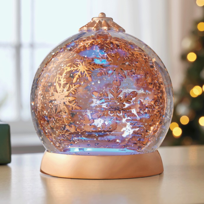 Lit Spinning Snowflake Waterglobe, Gold, large