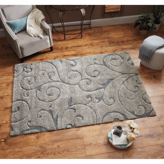 Textured Scroll Shag Rug, , large