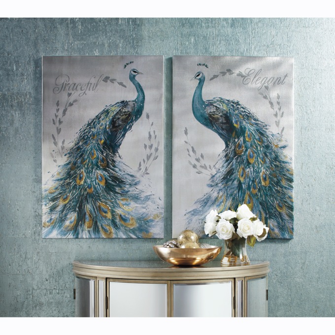 Set of 2 Regal Peacocks Wall Art Montgomery Ward