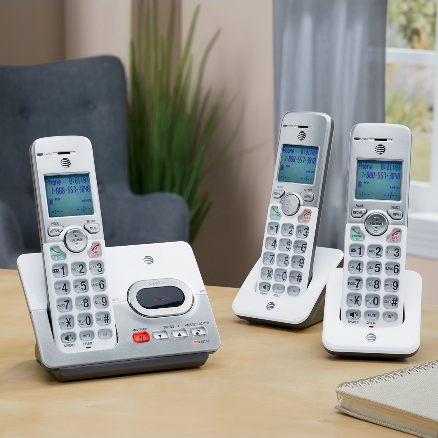 At T 1 2 And 3 Handset Phone System With Answering Machine