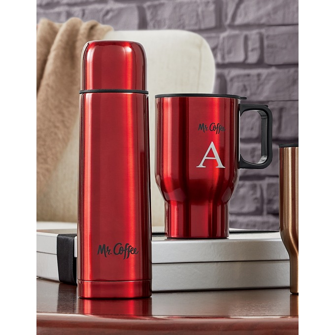 Mr. Coffee Javelin 2 Piece Double Wall Thermos And Travel Mug Gift Set Red  - Office Depot