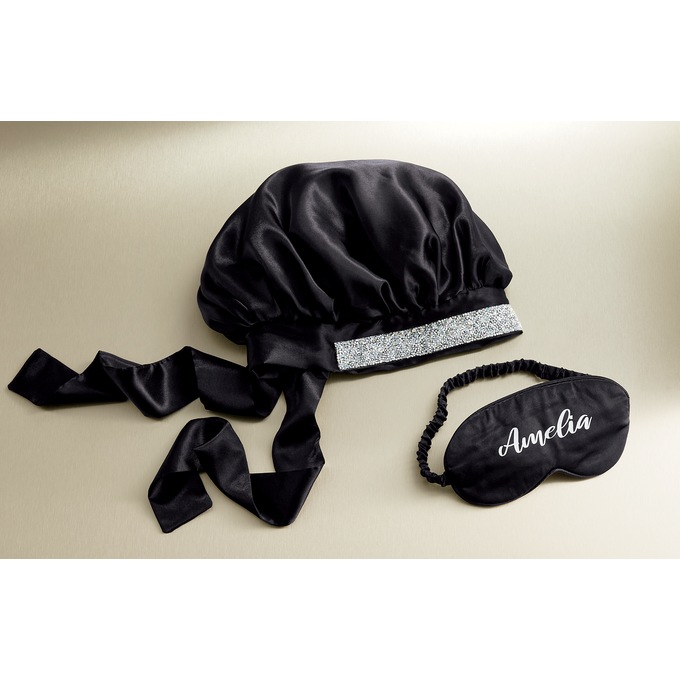 Satin Sleep Cap and Eye Mask Set, , large