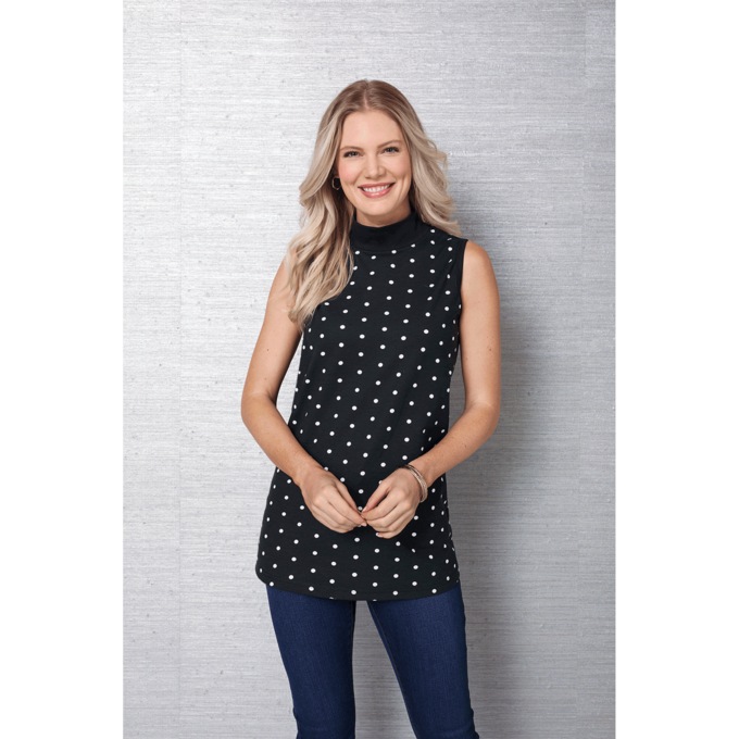 Sleeveless Mock Neck Top - Print, , large