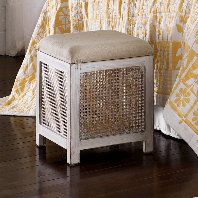 Upholstered Cane Storage Ottoman, , large