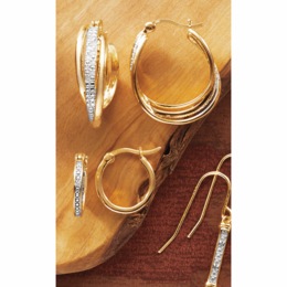 Diamond-Accented Thin/Swirl 2-Pair Hoop Set, , large