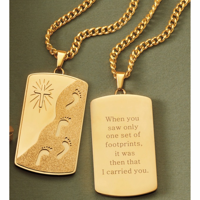 Men's Goldtone Footprints Jewelry, , large