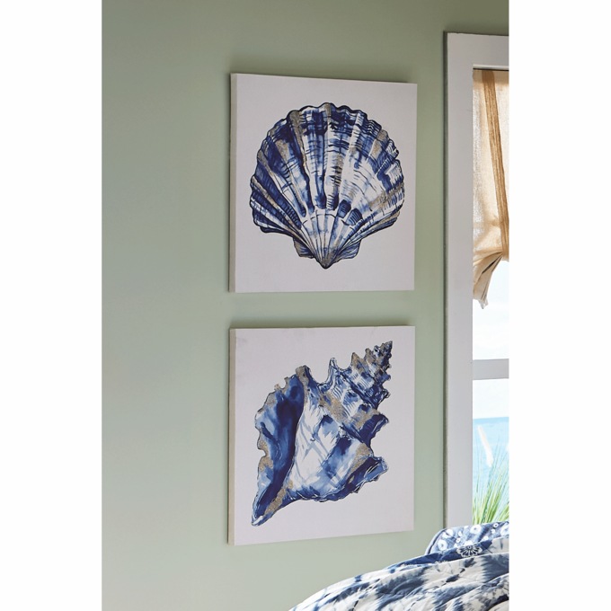 Set of 2 Dark Blue Shell Art, Blue, large