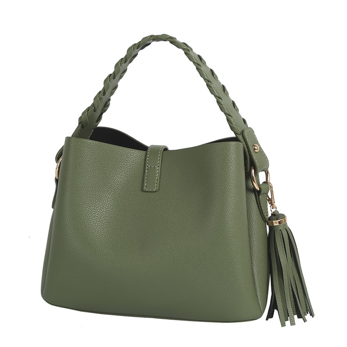 Braid Handle Satchel, Olive, large