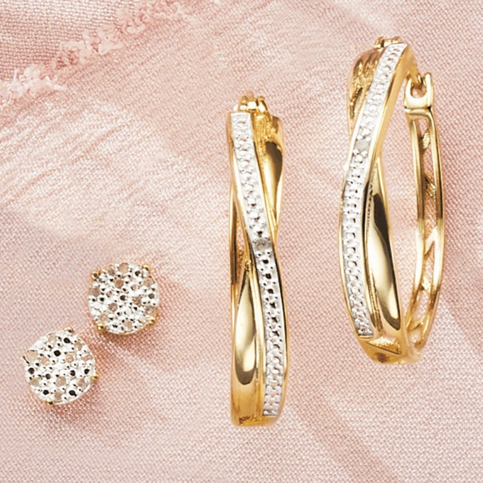 Diamond-Accented Large Hoops & Post Earrings Set, , large