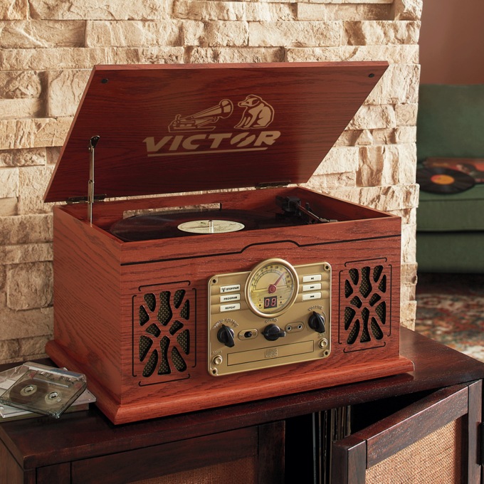 Victor 7-in-1 Wood Music Center with Turntable, , large