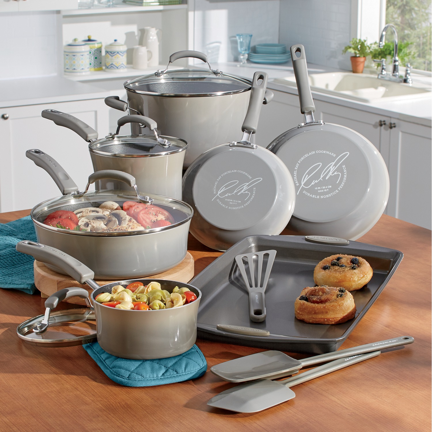 Rachael Ray 14 Piece Gradient Aluminum Cookware With Porcelain