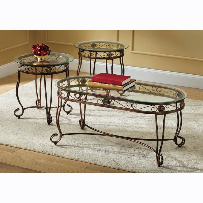 3-Piece Metal and Glass Table Set, , large