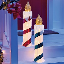 Set of 2 Lit Taper Christmas Candle Lawn D&eacute;cor, , large