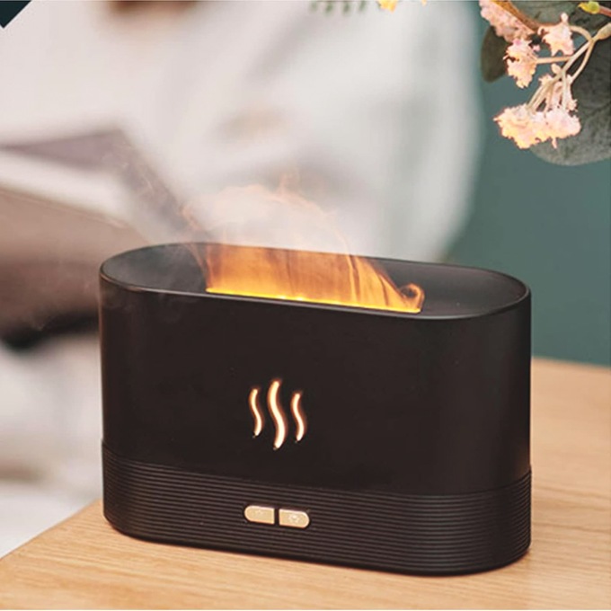 Aromatherapy Flame-Effect Diffuser with Color-Changing LEDS and Essential Oils, Black, large