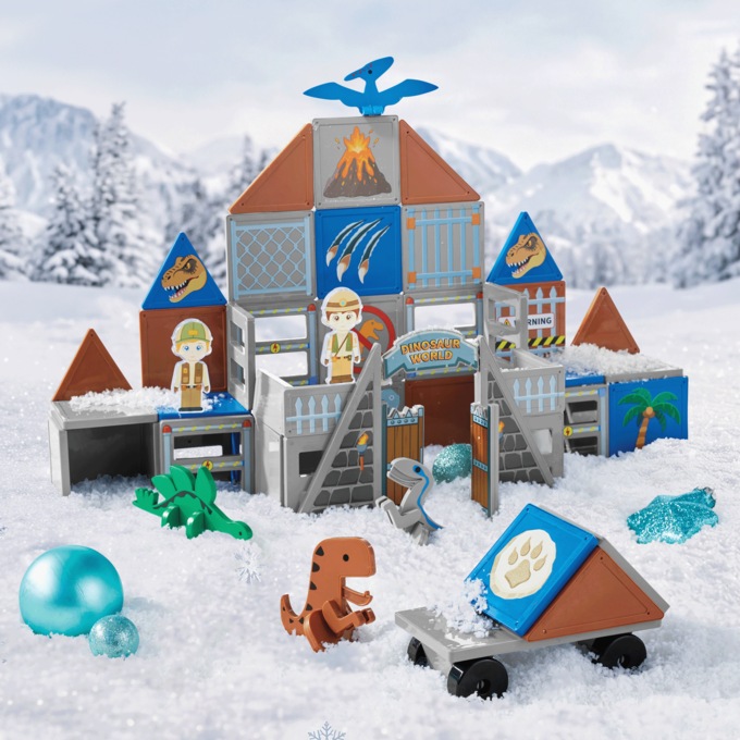 65-Piece Magnetic Tile - Dinosaur Set, Multi, large