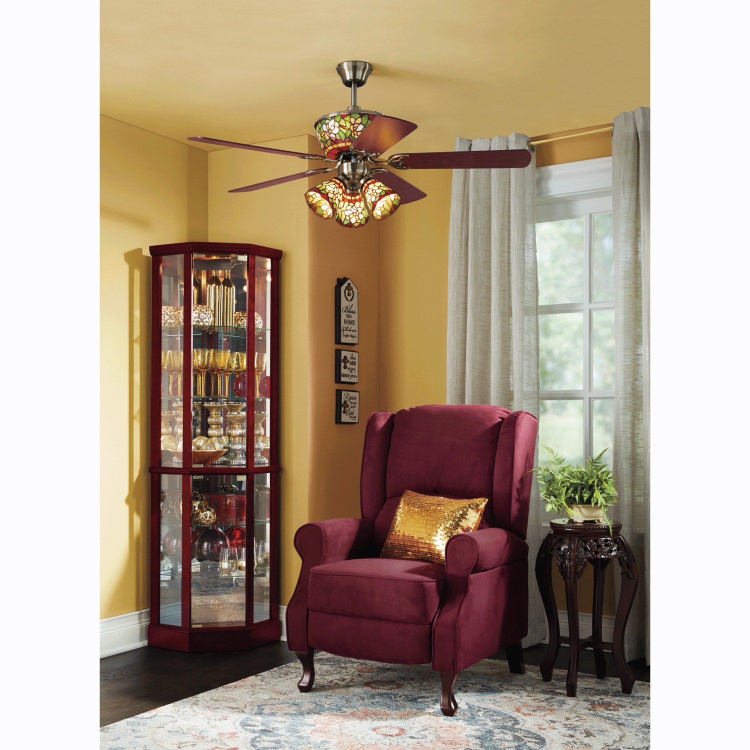 Lighted Corner Curio Display Cabinet with Glass Shelves