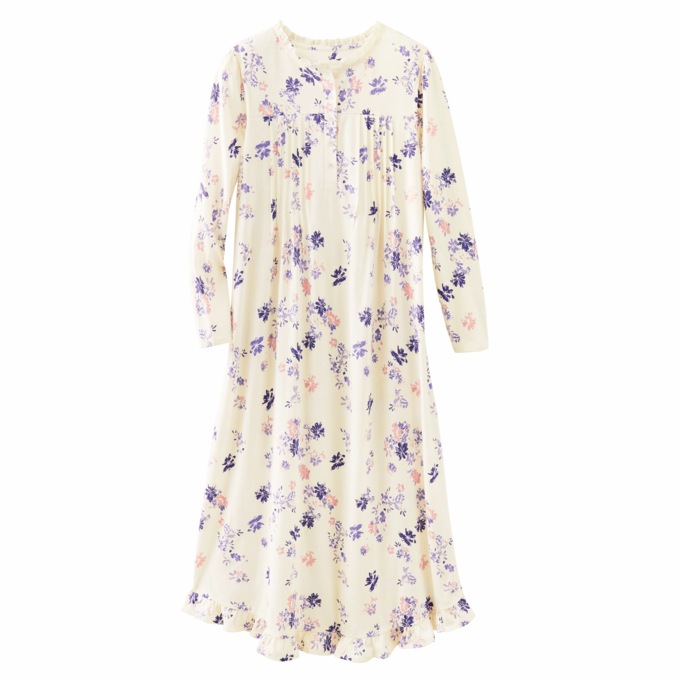 Long-Sleeve Printed Nightgown, , large