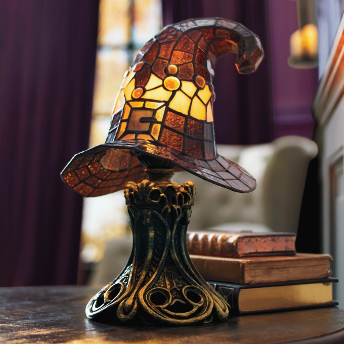 Stained Glass Witch Hat Accent Lamp, Black, large