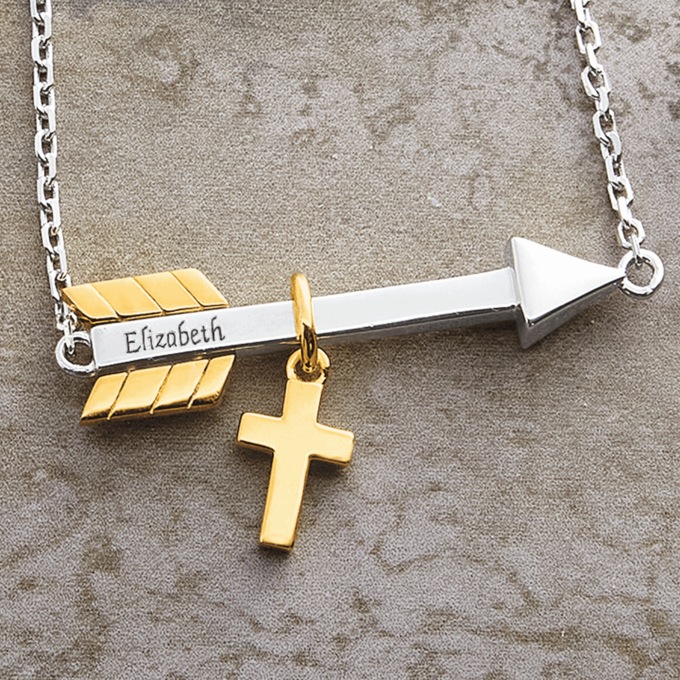 Name Two-Tone Sterling Silver Sentiment Arrow Pendant, , large