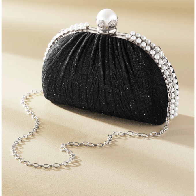 Faux-Pearl Trim Evening Clutch, , large