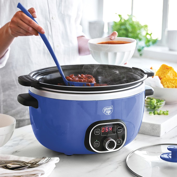 Green Life Slow Cooker Healthy Duo 6-Quart Slow Cooker, Blue, large