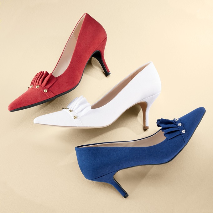 Midnight Velvet Pleated Pump, Blue, large