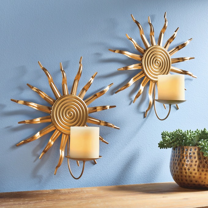 Set of 2 Golden Sun Sconces, , large