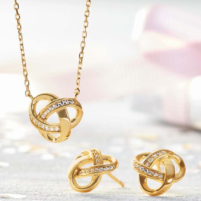 Love Knot Cubic Zirconia Pendant & Earring Set, , large