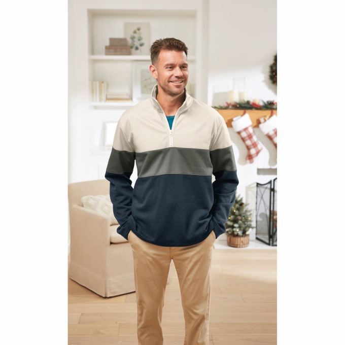 Colorblock Fleece 1/4-Zip Pullover , , large