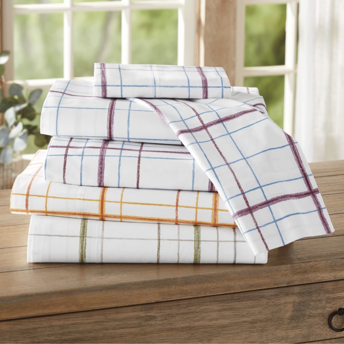 200-Thread Count Portuguese Cotton Plaid Sheet Set, , large