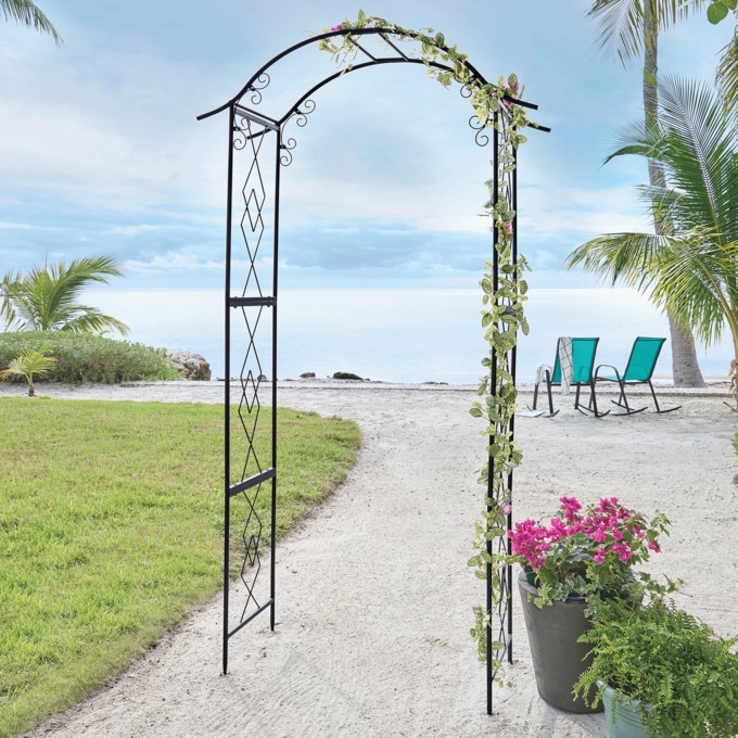 Metal Arched Garden Gate, Black, large