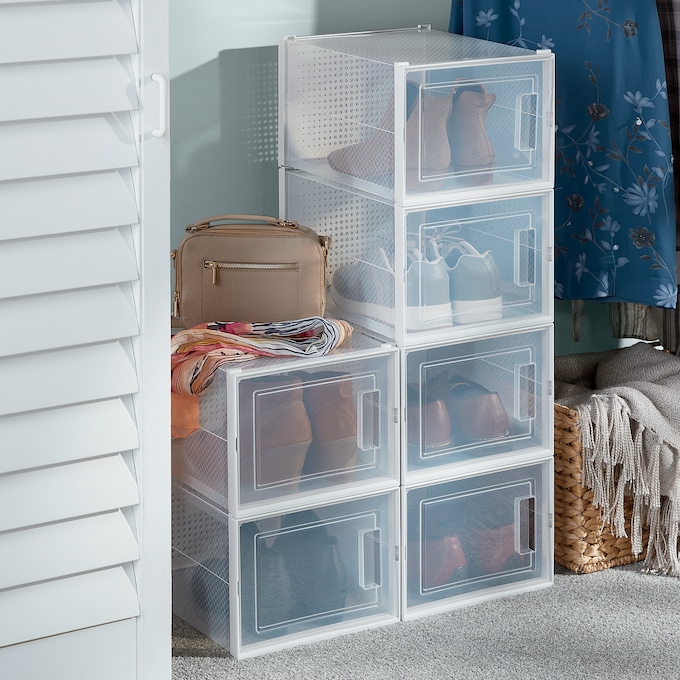 Set of 6 Stackable Shoe Boxes with Doors, , large