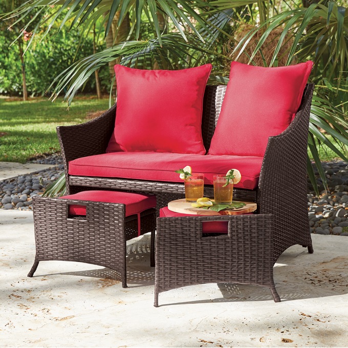Forever Wicker Loveseat with 2 Ottomans, , large