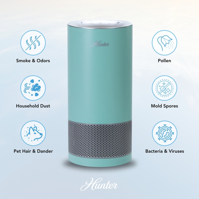 Hunter HP450 HEPA/UVC Tower Air Purifier, Aqua Silver, large