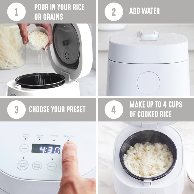 Greenlife 4-Cup Rice and Grains Cooker, White, large