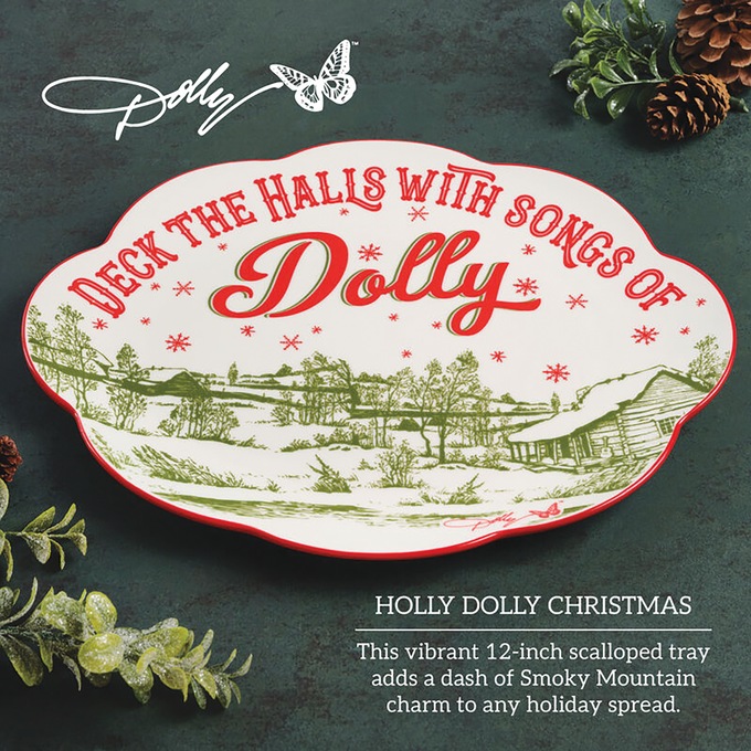Dolly Parton Holiday Toile 12-Inch Oval Platter, , large