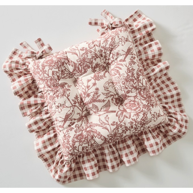 Gingham and Toile Chair Cushion, , large
