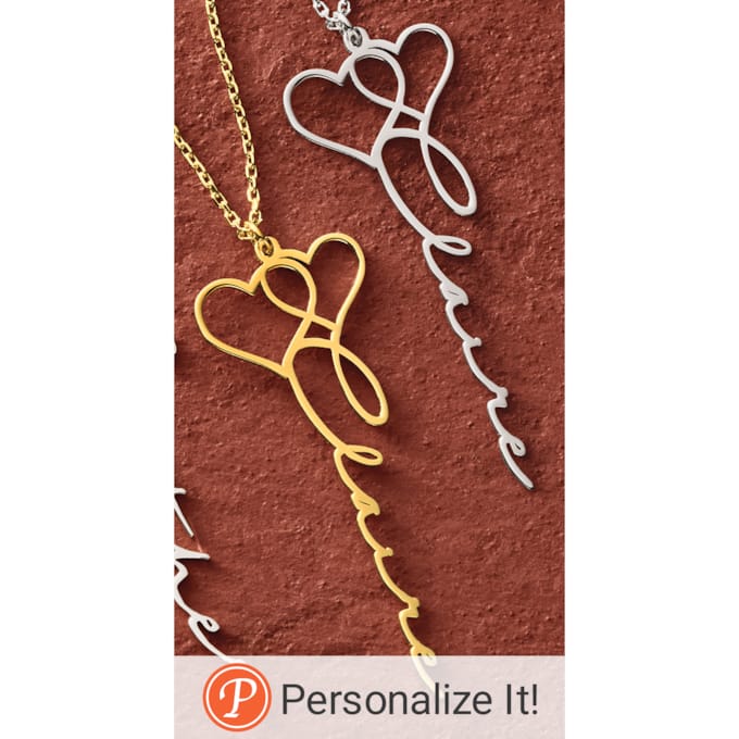 Personalized Name Intertwining Hearts Pendant, , large