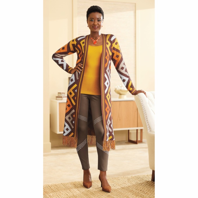 Jacinda Patterned Fringe Cardigan and Stella Studded Legging, , large