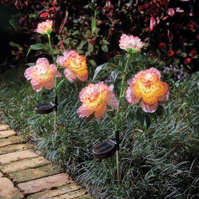 Set of 2 Peach-Colored Solar Flower Stakes, Peach, large