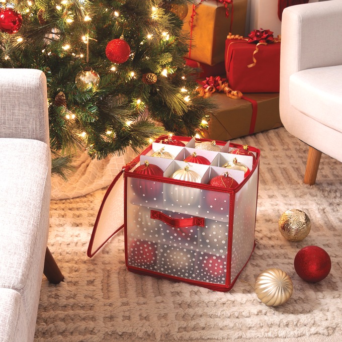Simplify 27-Count Ornament Storage Organizer, Red, large